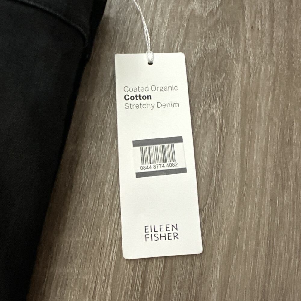 $198 EILEEN FISHER Coated Black Cotton Stretchy Denim Ankle Jeans Women's 14 NEW - Picture 2 of 10